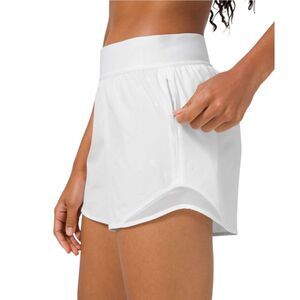 Lululemon Hotty Hot Short High Rise 4" *Logo Poco Logo Foil White